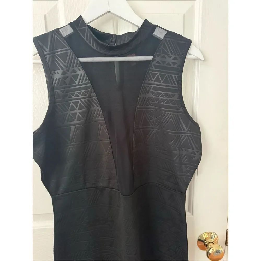 Bongo Black Print & Mesh High Neck Sleeveless Party Dress sz XL NWT